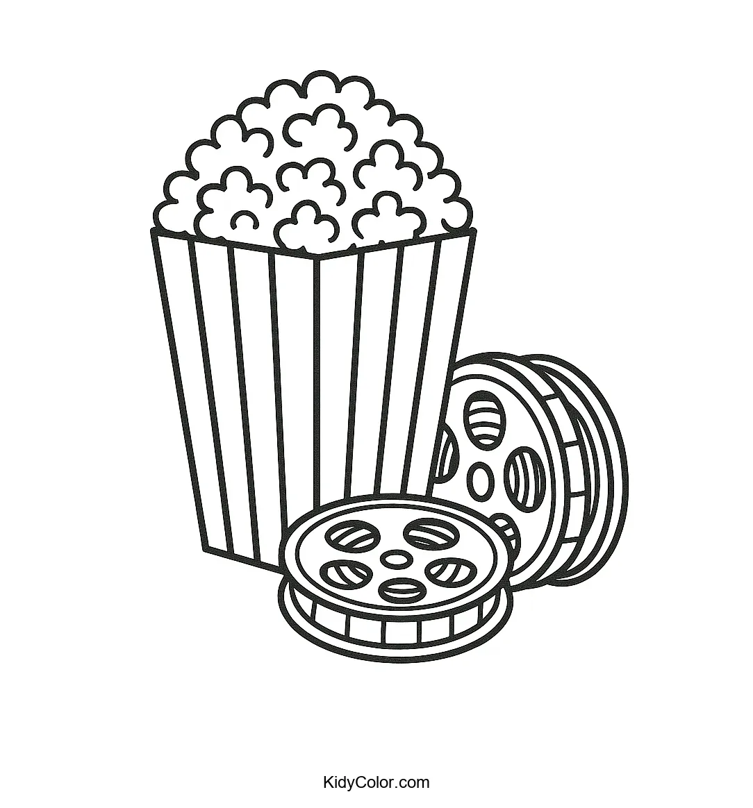 Popcorn and film reels sketch for coloring