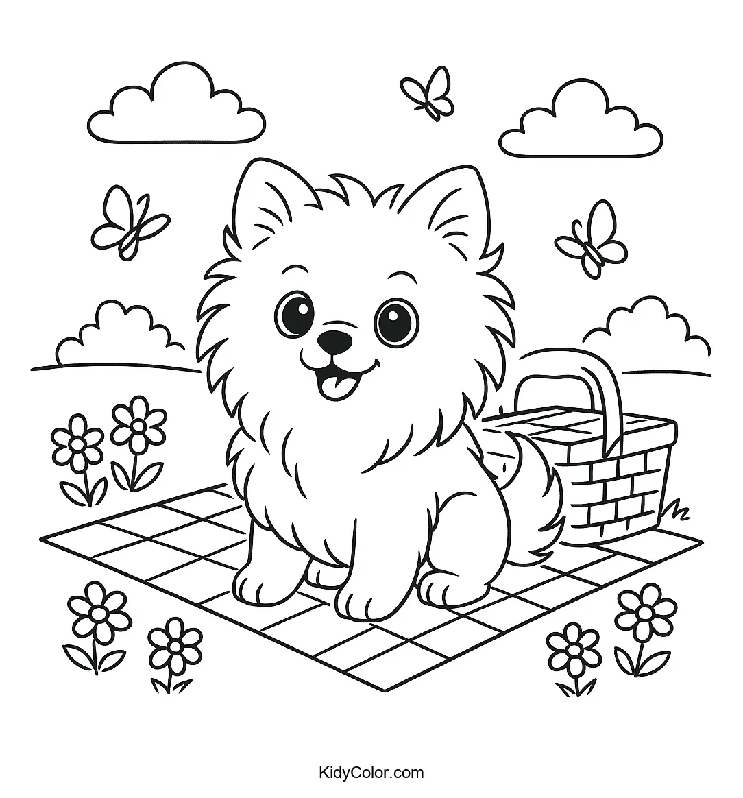 Puppy on a picnic blanket in a park