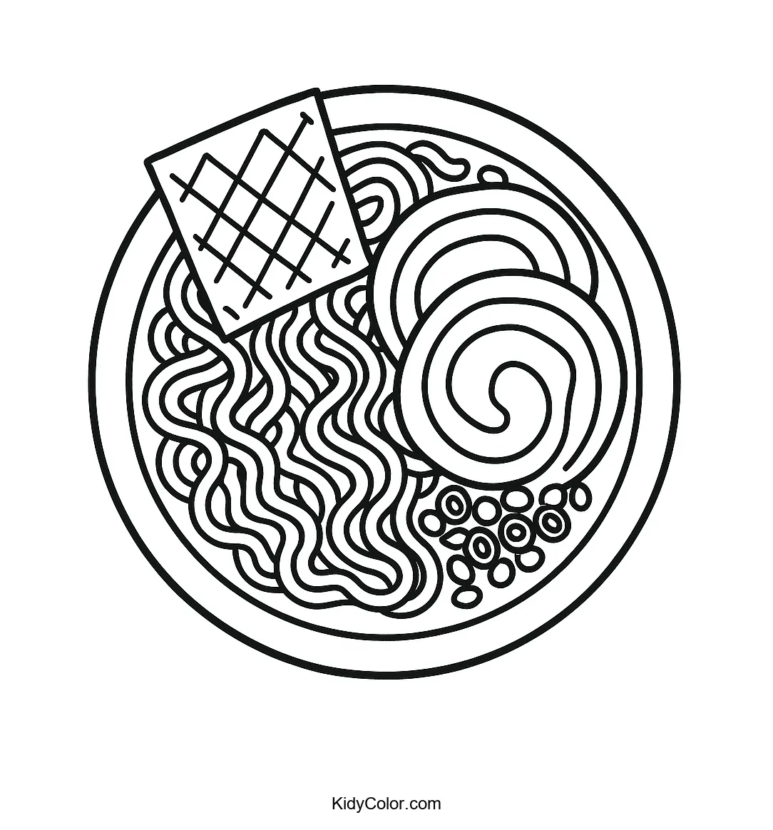 Line drawing of a ramen bowl for coloring.