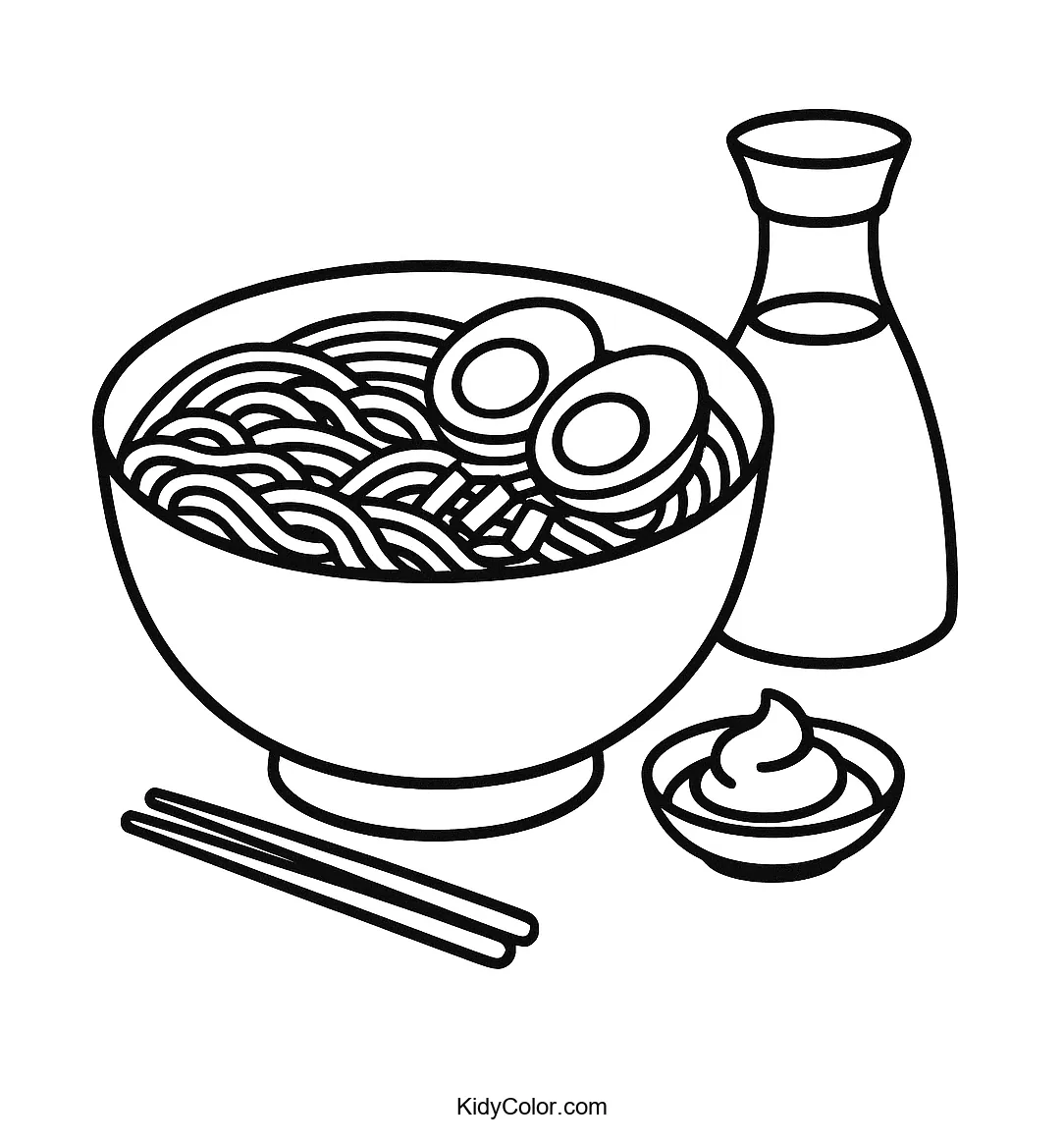 Ramen bowl with soy sauce and wasabi