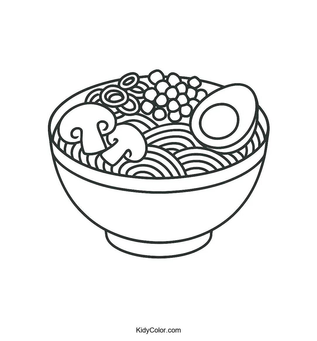 Ramen bowl with toppings coloring page