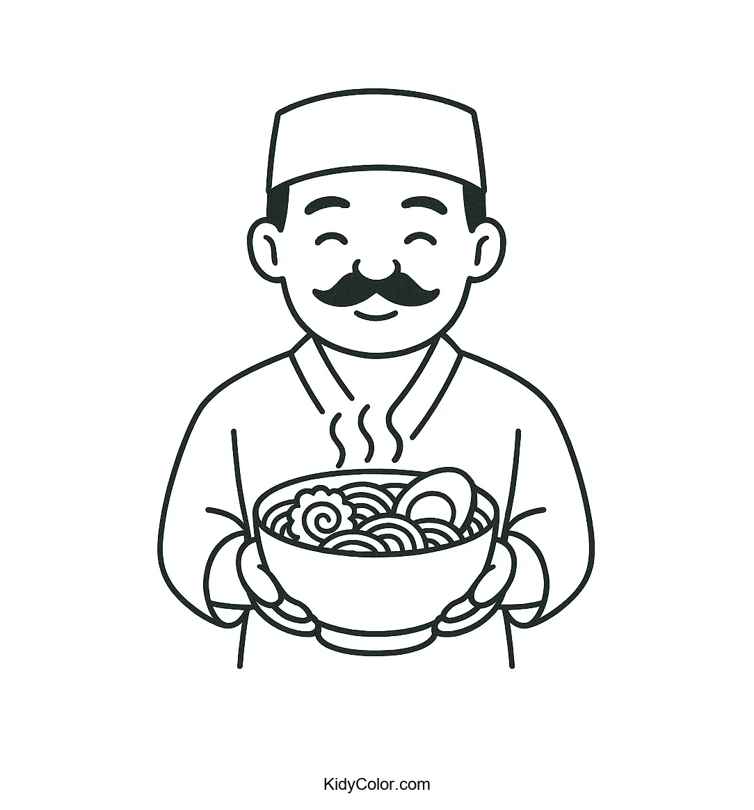 Ramen chef holding a steaming bowl of noodles