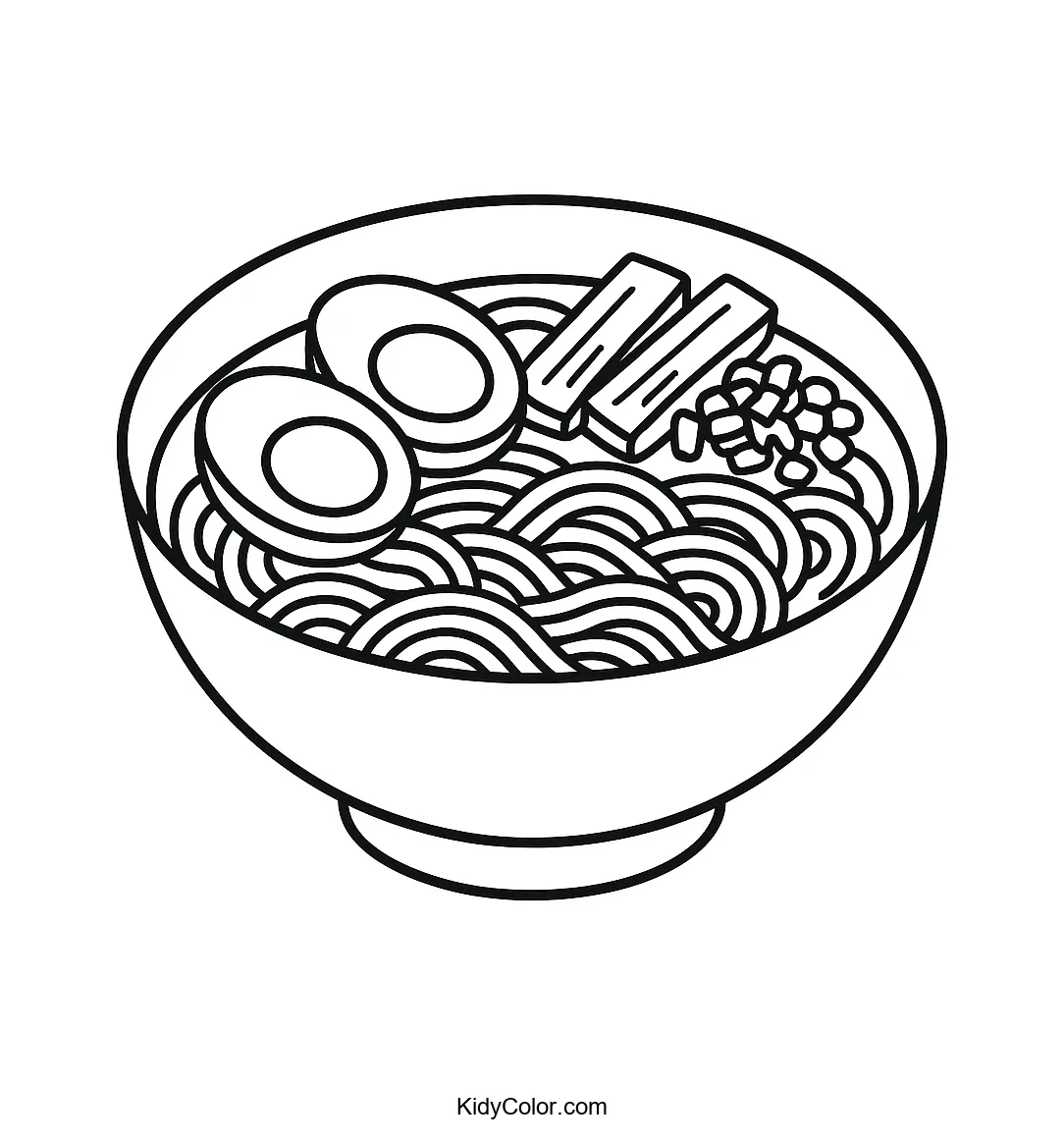 Ramen bowl with eggs and bamboo coloring page