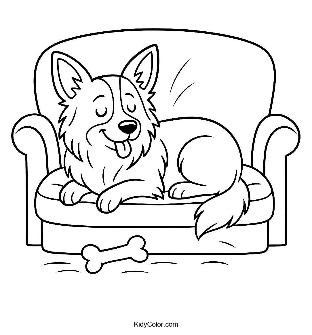 Border Collie resting on a sofa coloring page