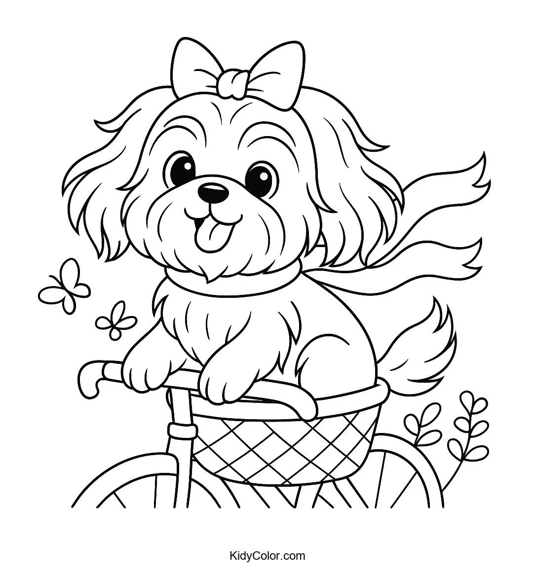 Shih Tzu in a bicycle basket coloring page