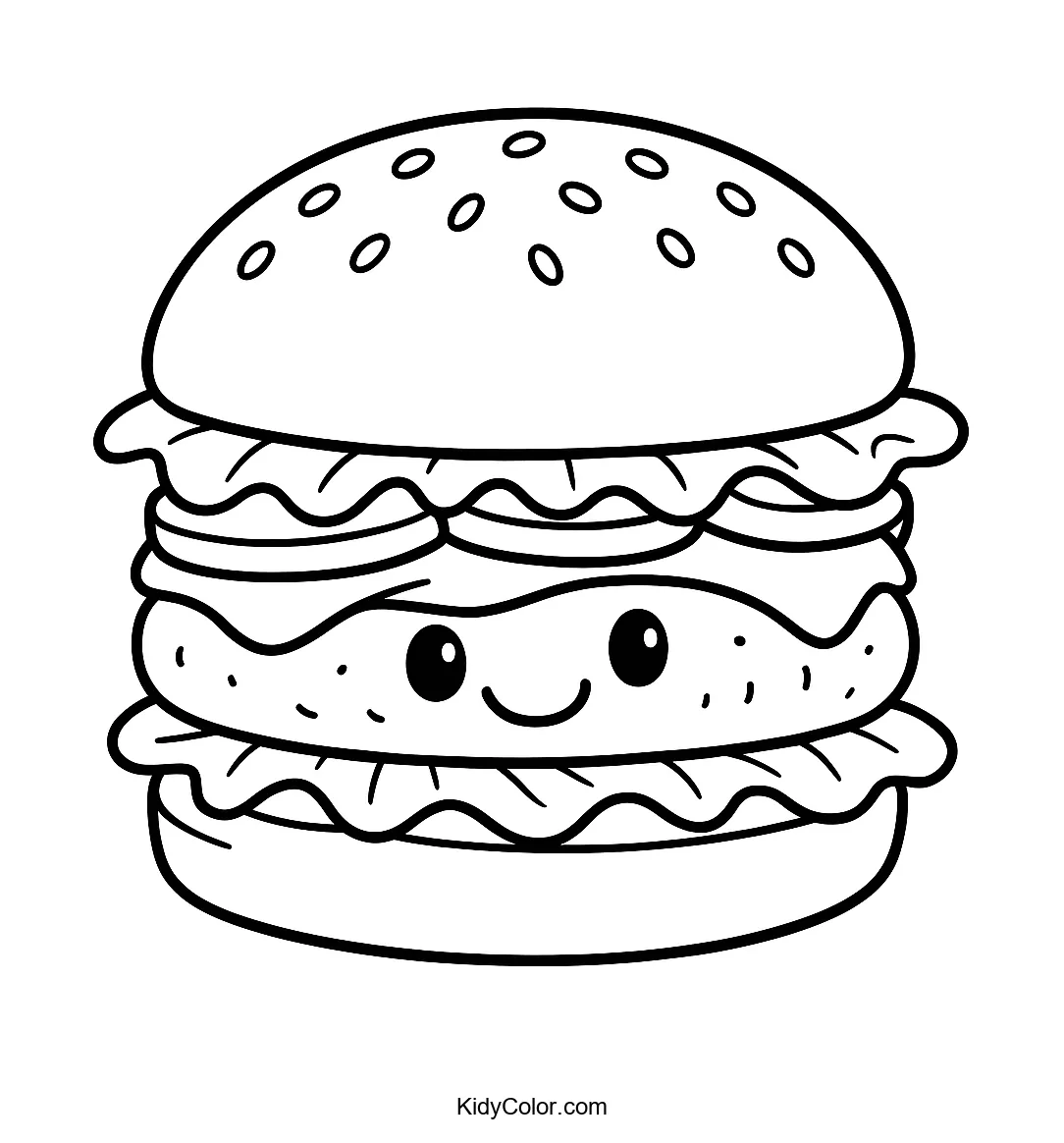 Smiling burger character in line art