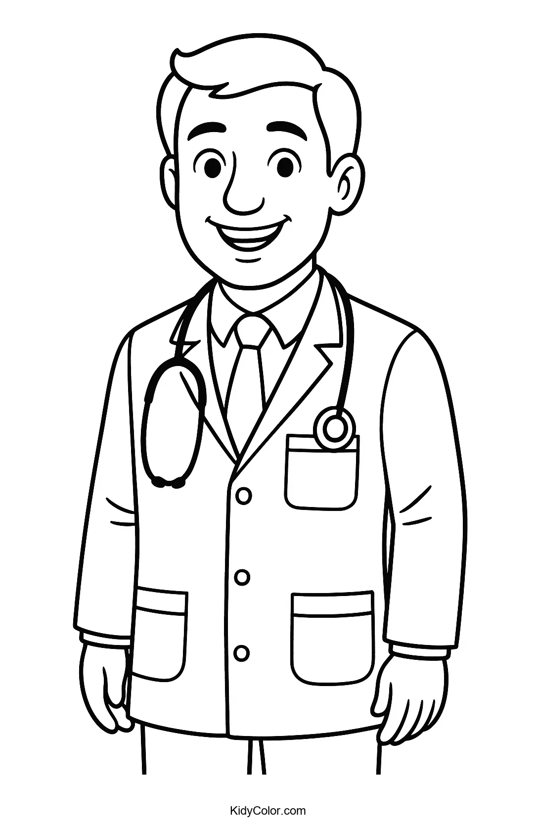 Smiling doctor in a lab coat coloring page