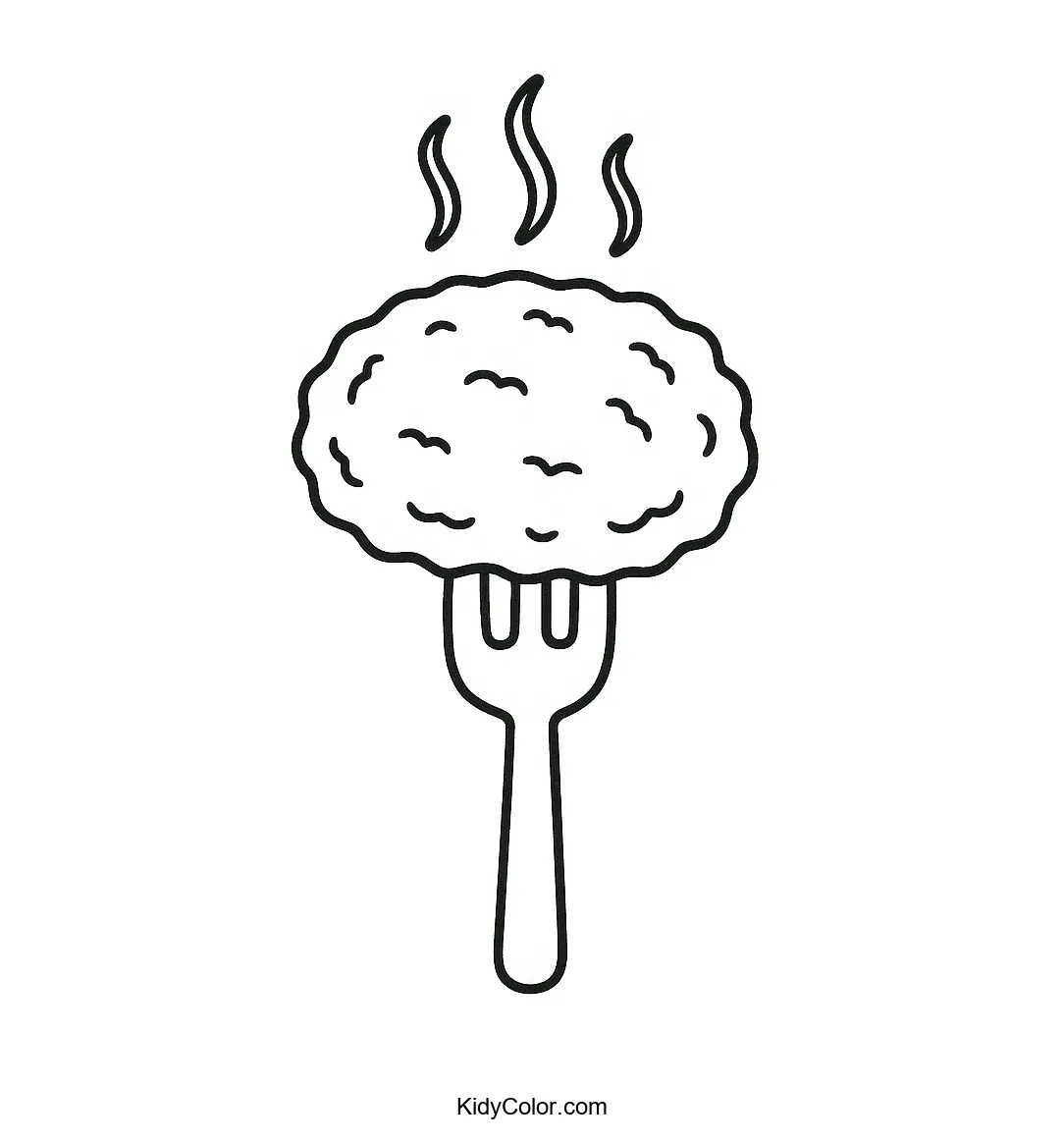 Drawing of a forked chicken nugget releasing steam.
