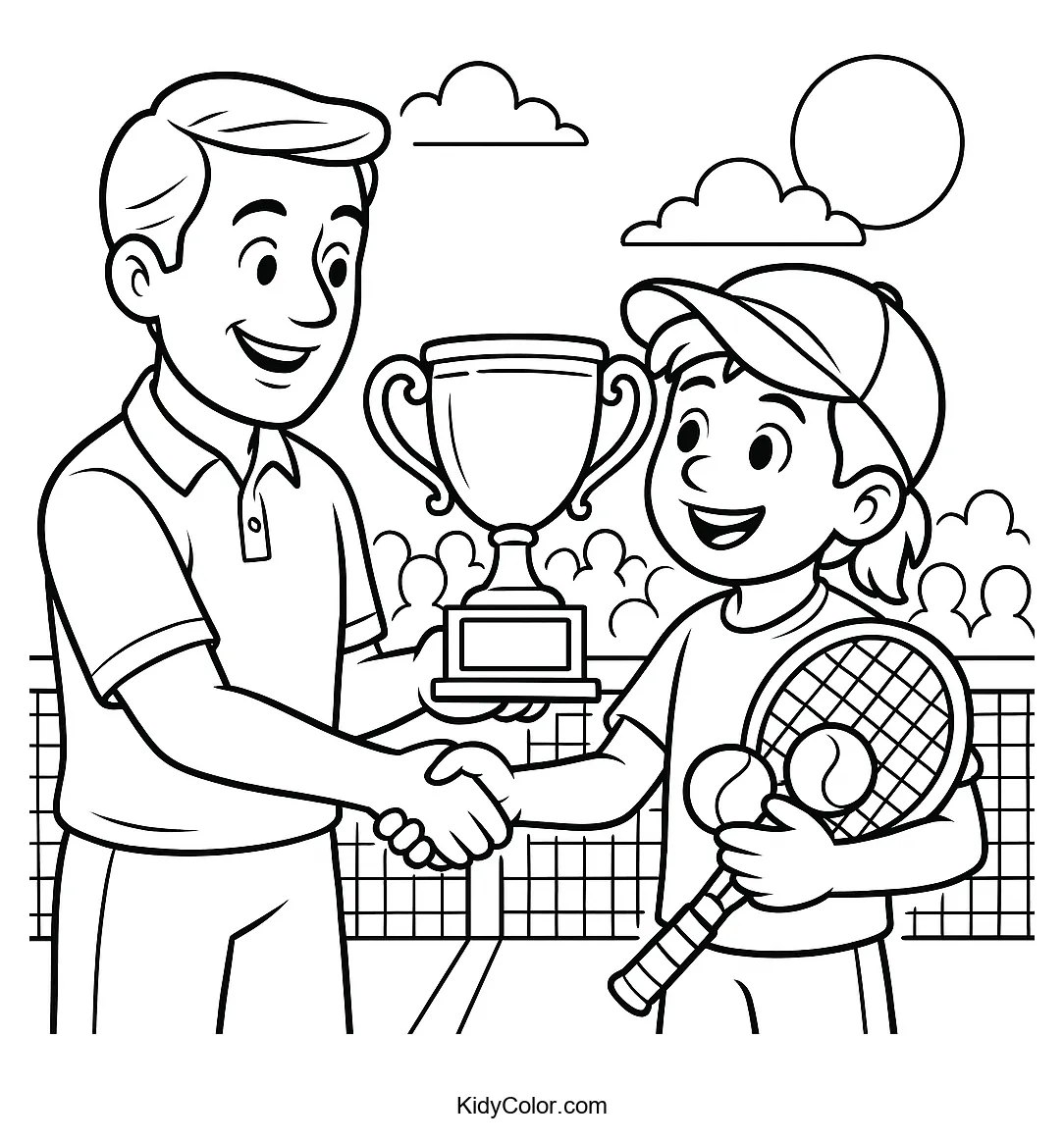 Tennis players receiving a trophy at a ceremony