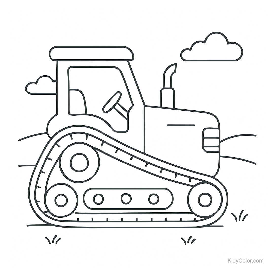 Tractor de orugas en el campo – dibujo para colorear gratis