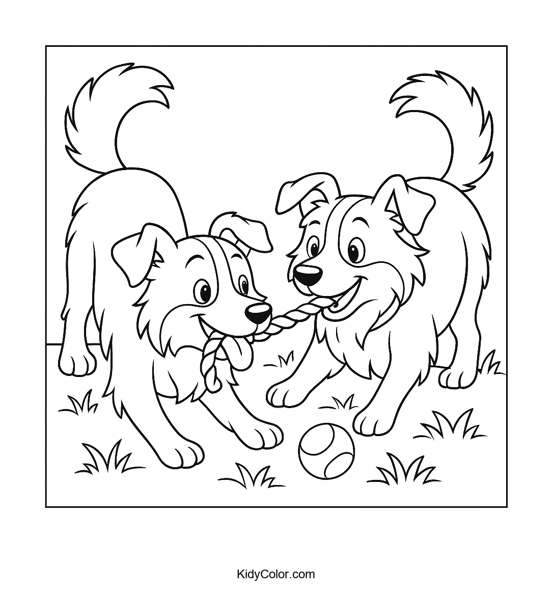 Border Collies playing tug of war