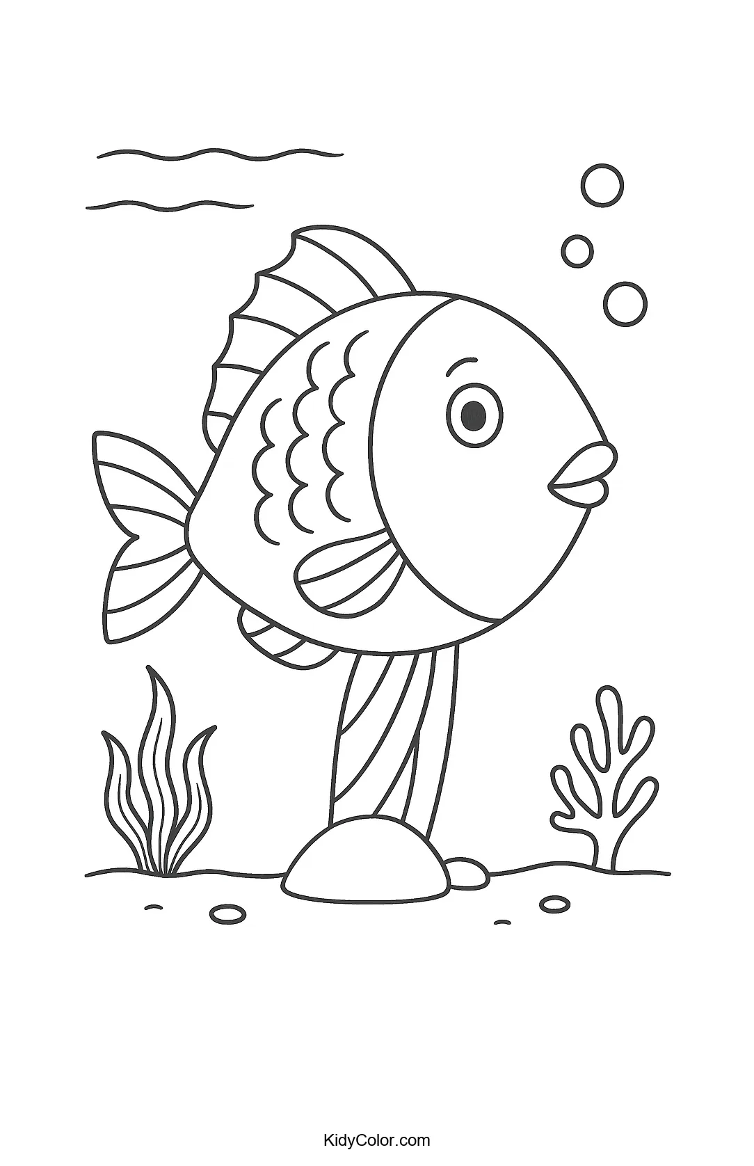 Underwater scene with fish and coral for kids to color