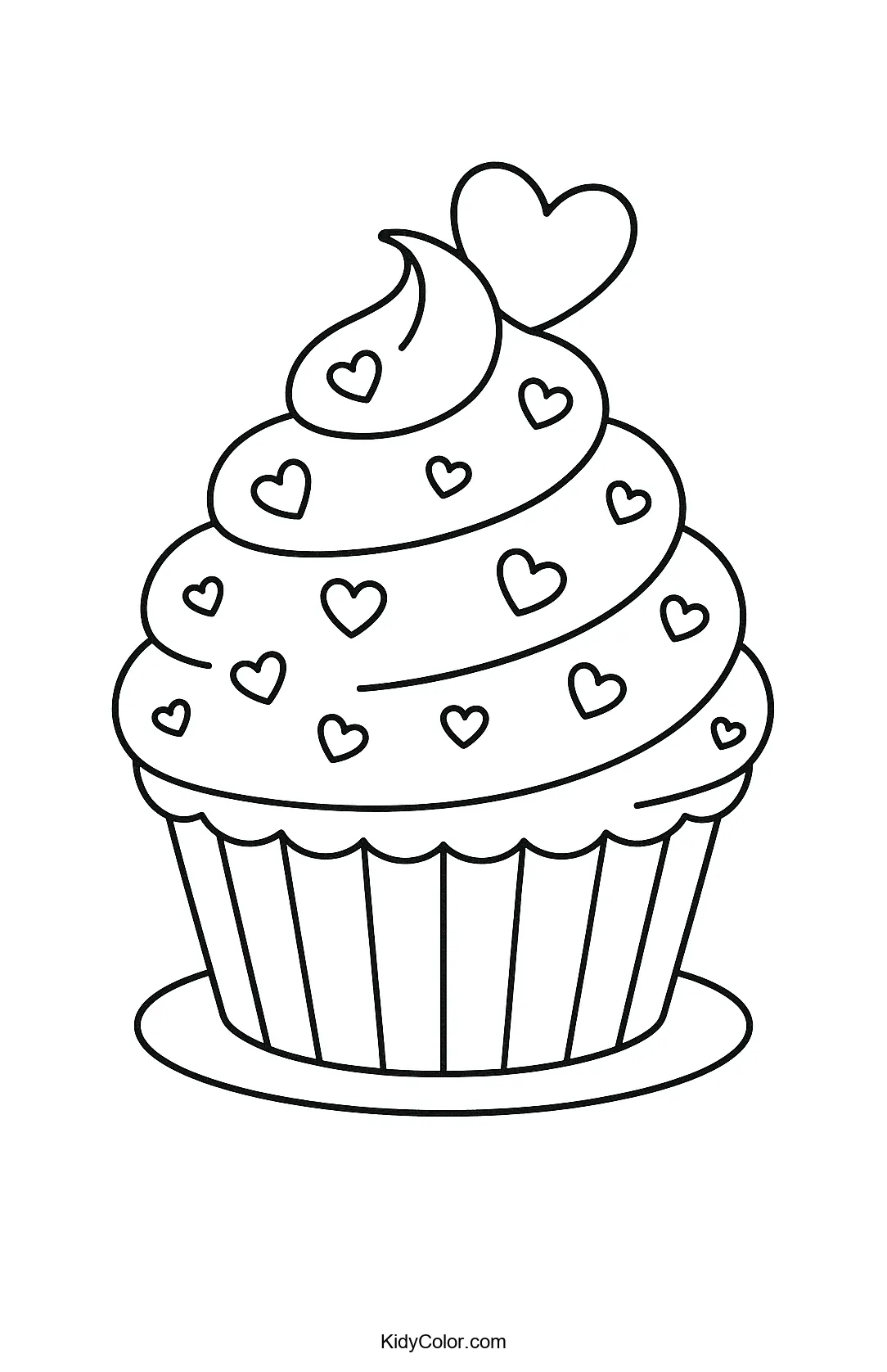 Valentine's Day cupcake with hearts coloring page