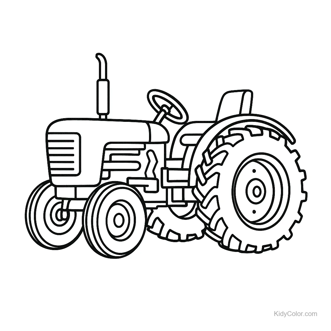 Seitenansicht eines Oldtimer-Traktors mit großen Hinterrädern.