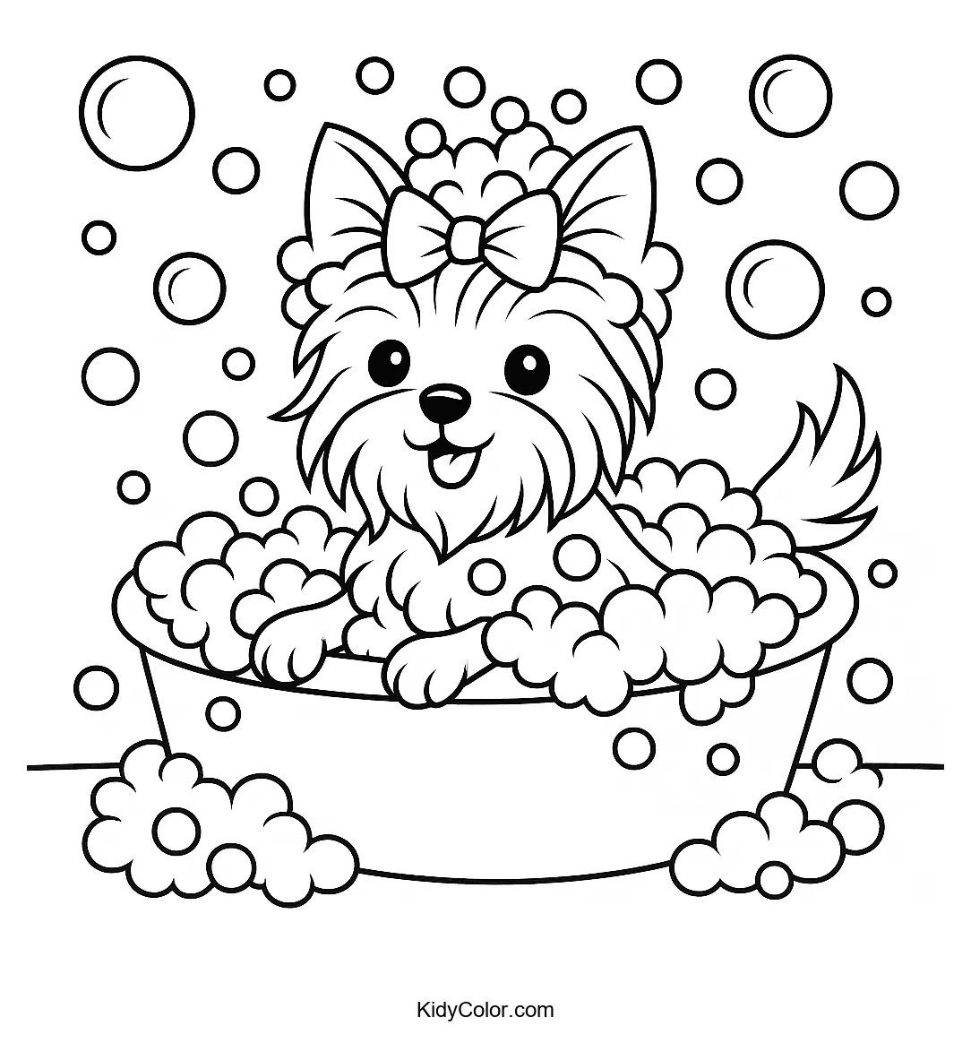 Yorkshire Terrier in a bubble bath