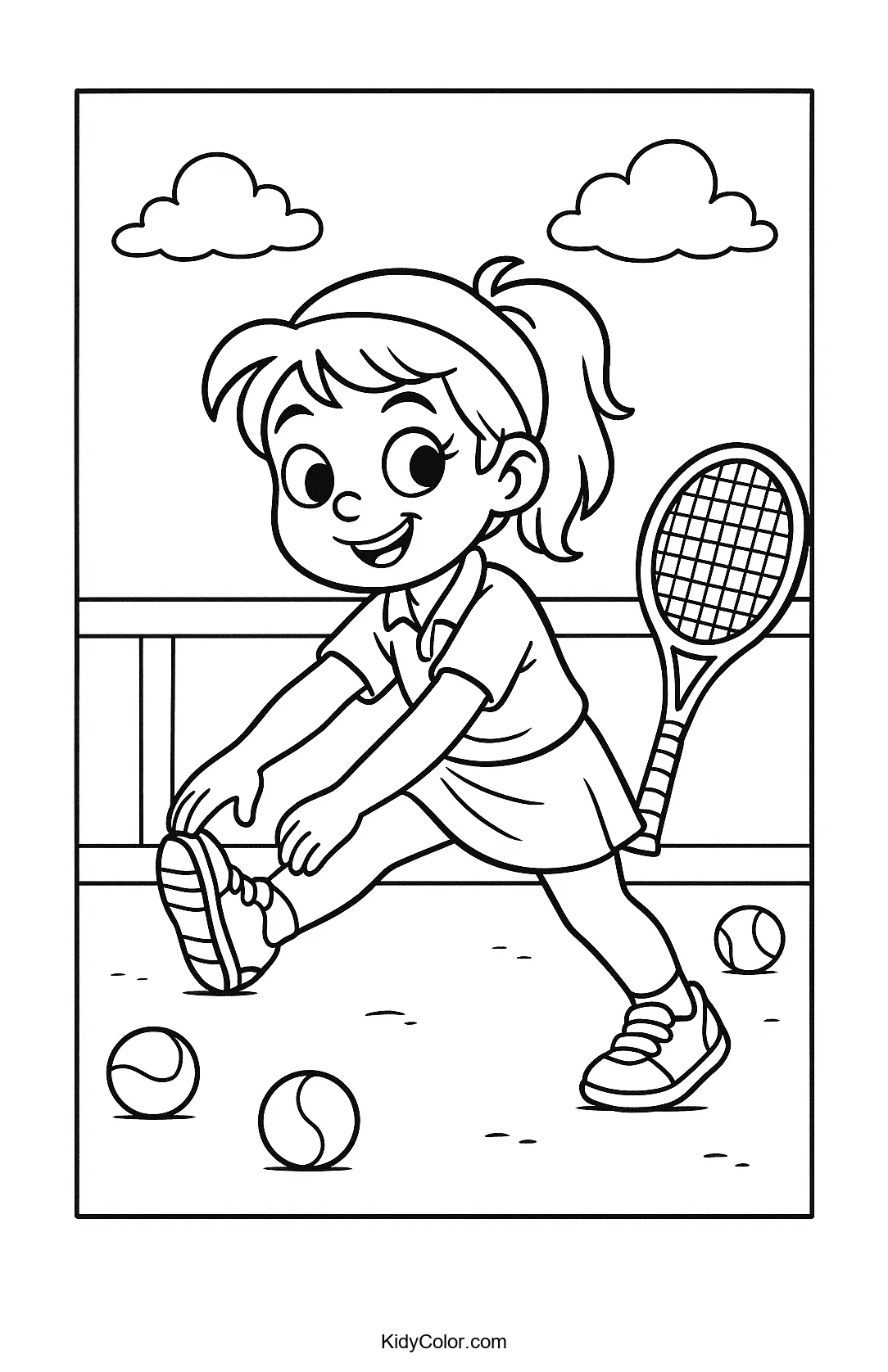 Young girl stretching on tennis court