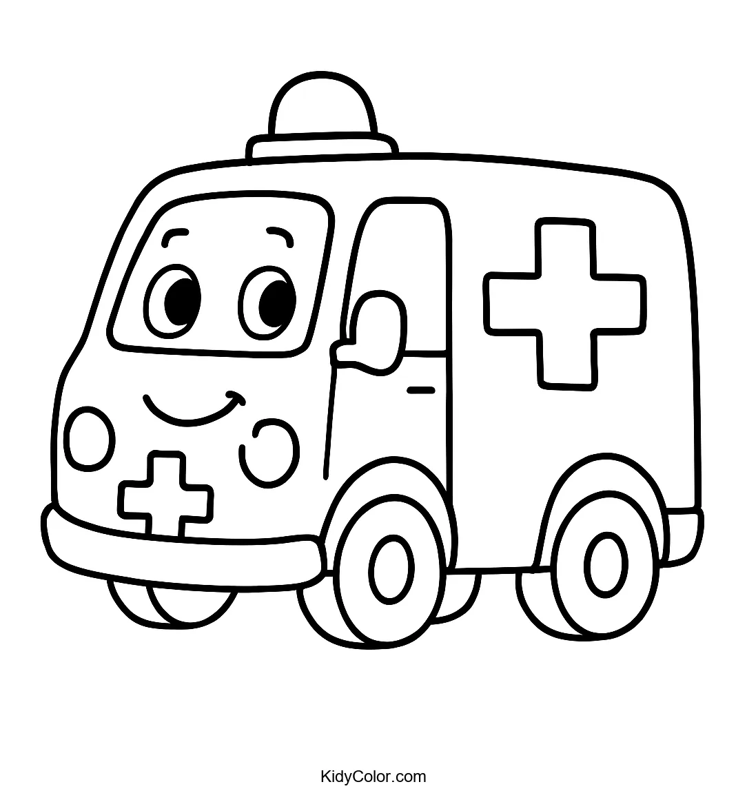 Cartoon ambulance with red cross illustration