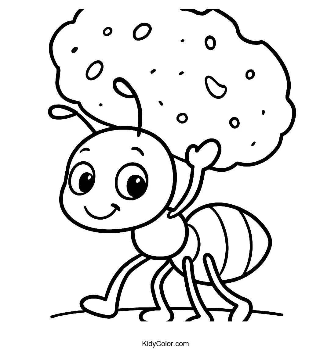 Cartoon ant with a large crumb
