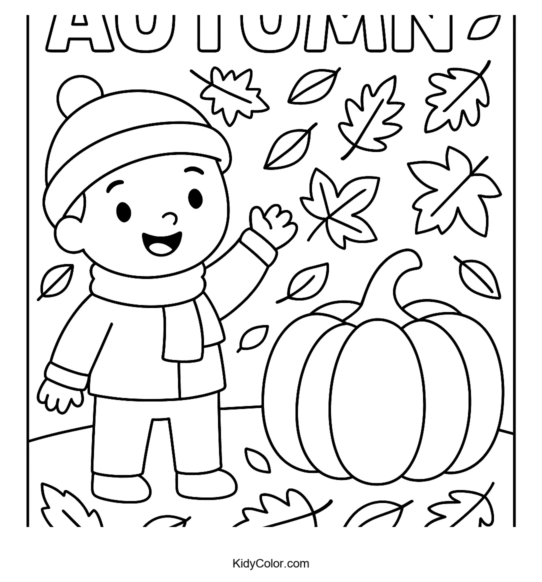 Autumn scene with falling leaves and pumpkin