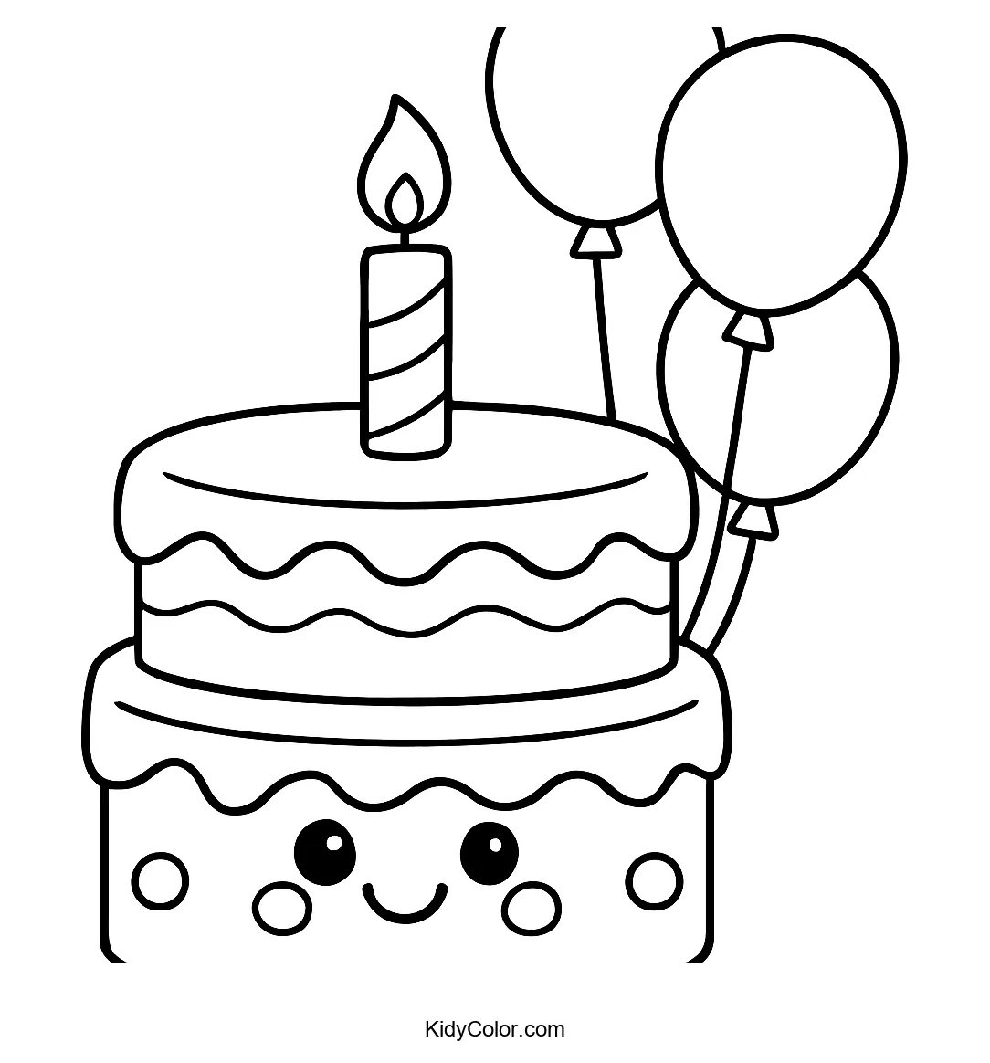 Cartoon birthday cake with balloons
