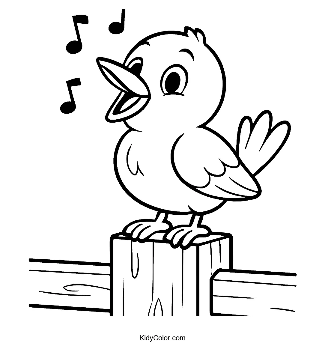 Cartoon bluebird on a fence post