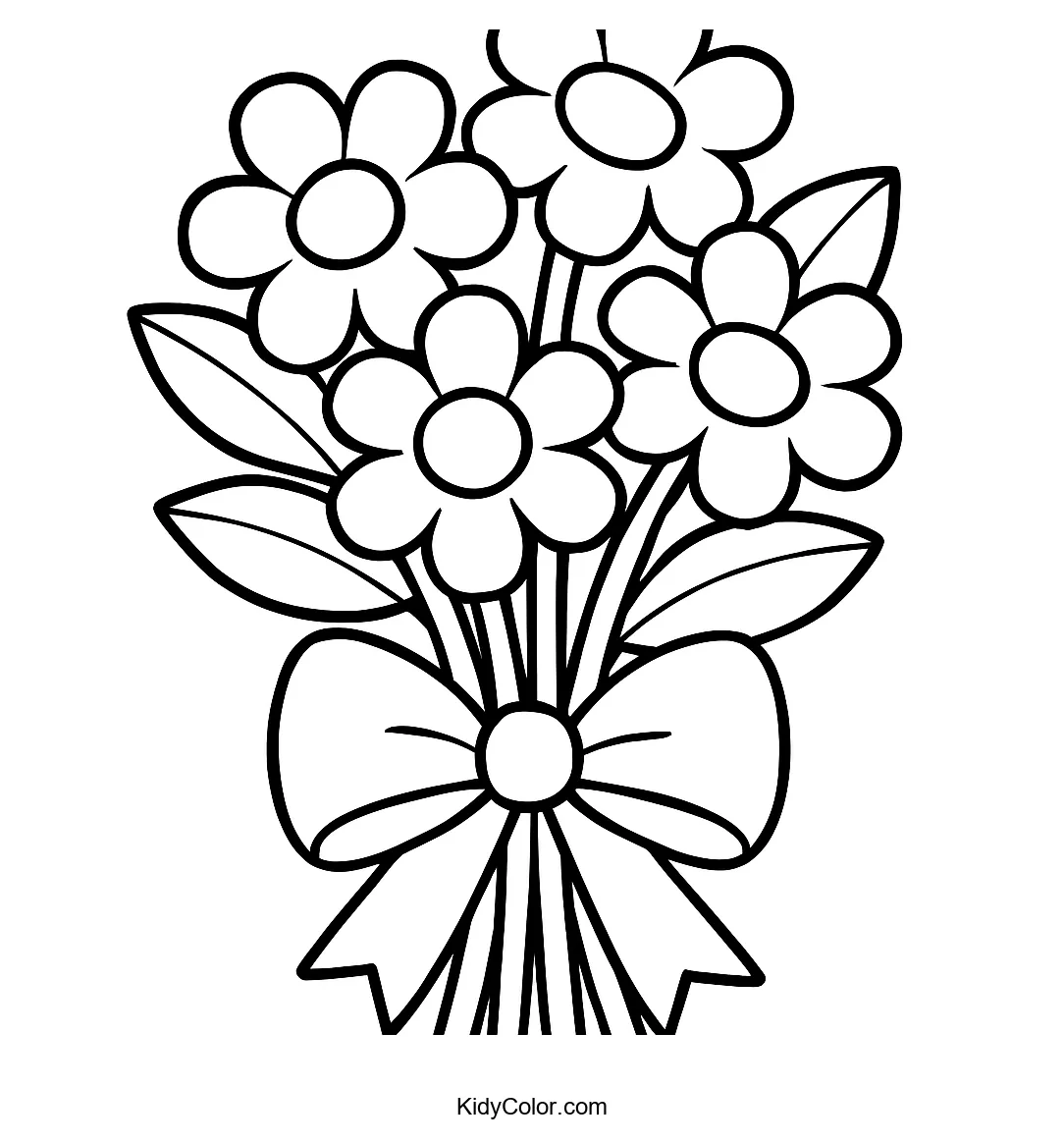 Cartoon bouquet of flowers with ribbon