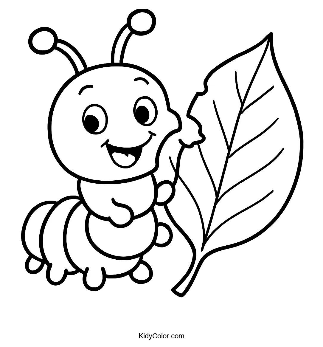 Cartoon caterpillar eating a leaf