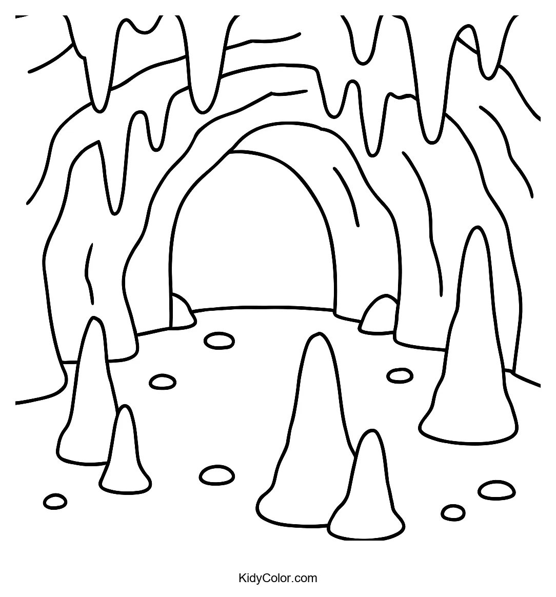 Cartoon cave with dinosaurs and rocks