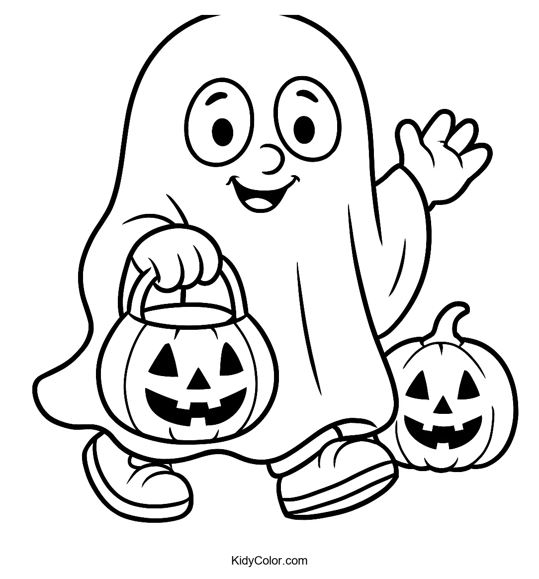 Cartoon child ghost trick-or-treating
