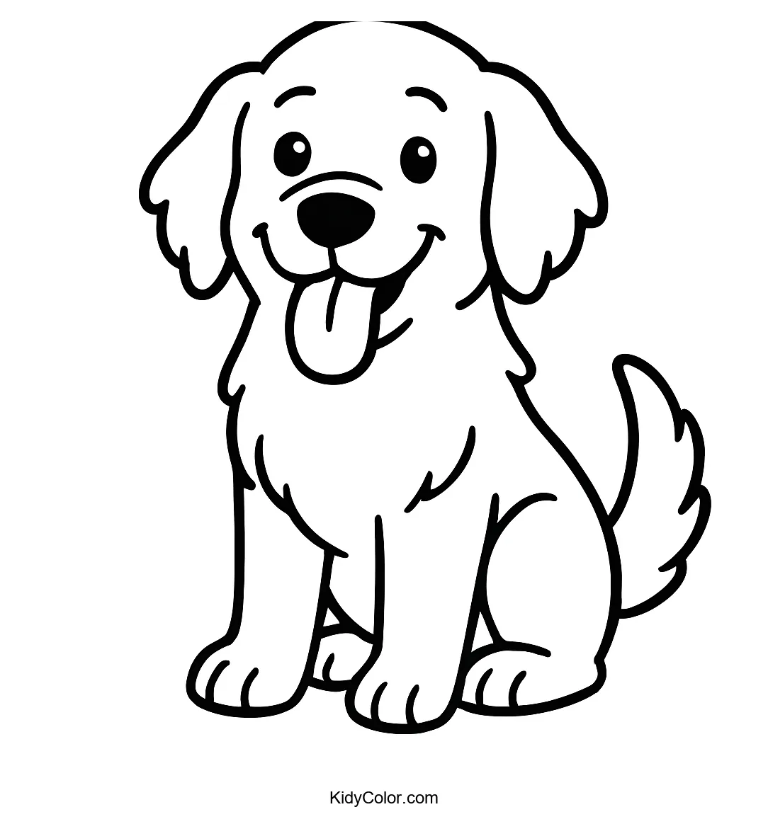 Cartoon golden retriever sitting with tongue out