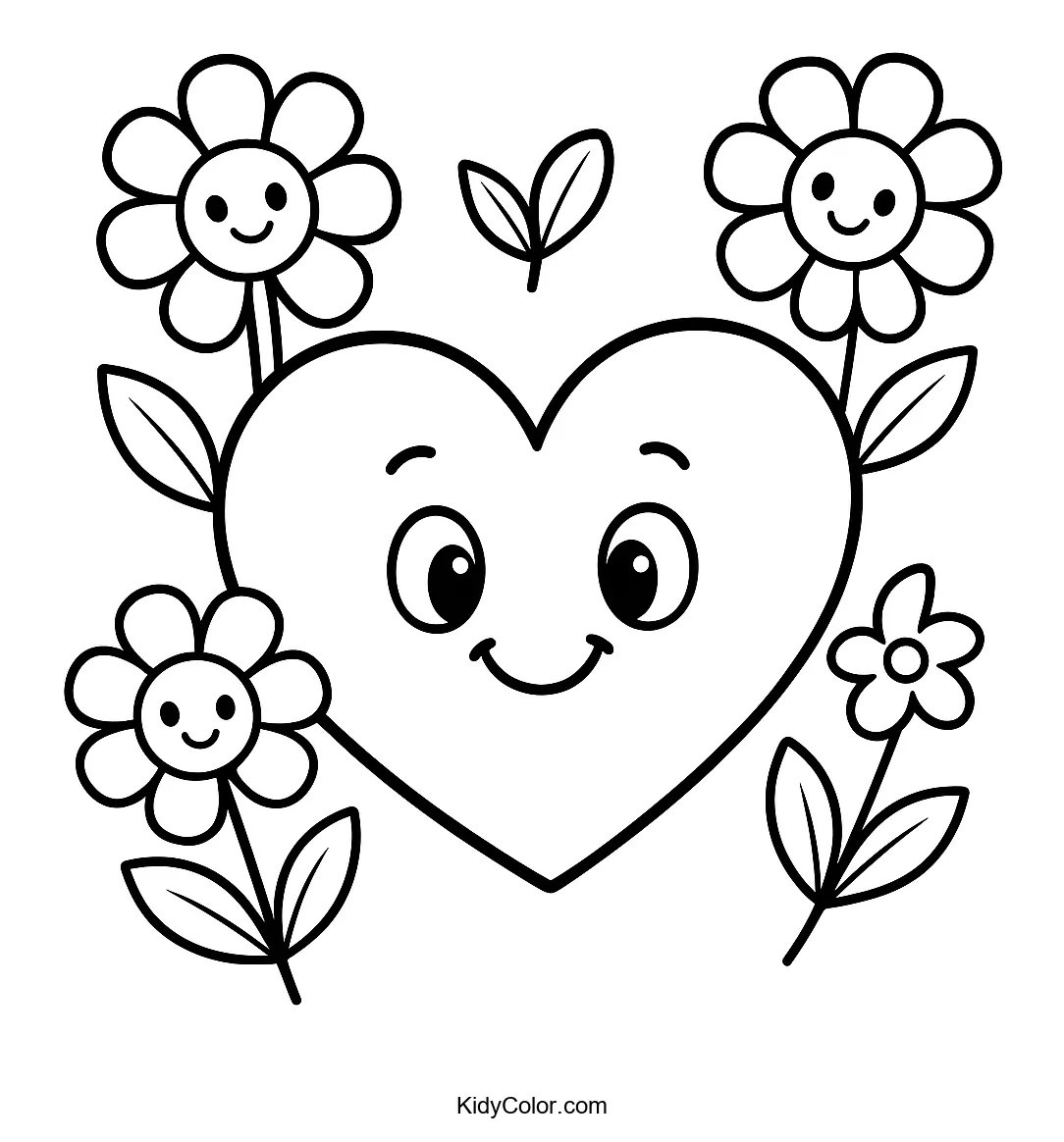 Cartoon heart with flowers for Valentine's Day