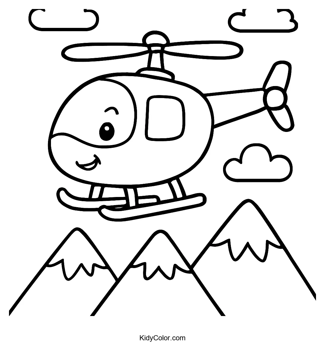 Cartoon helicopter over mountains