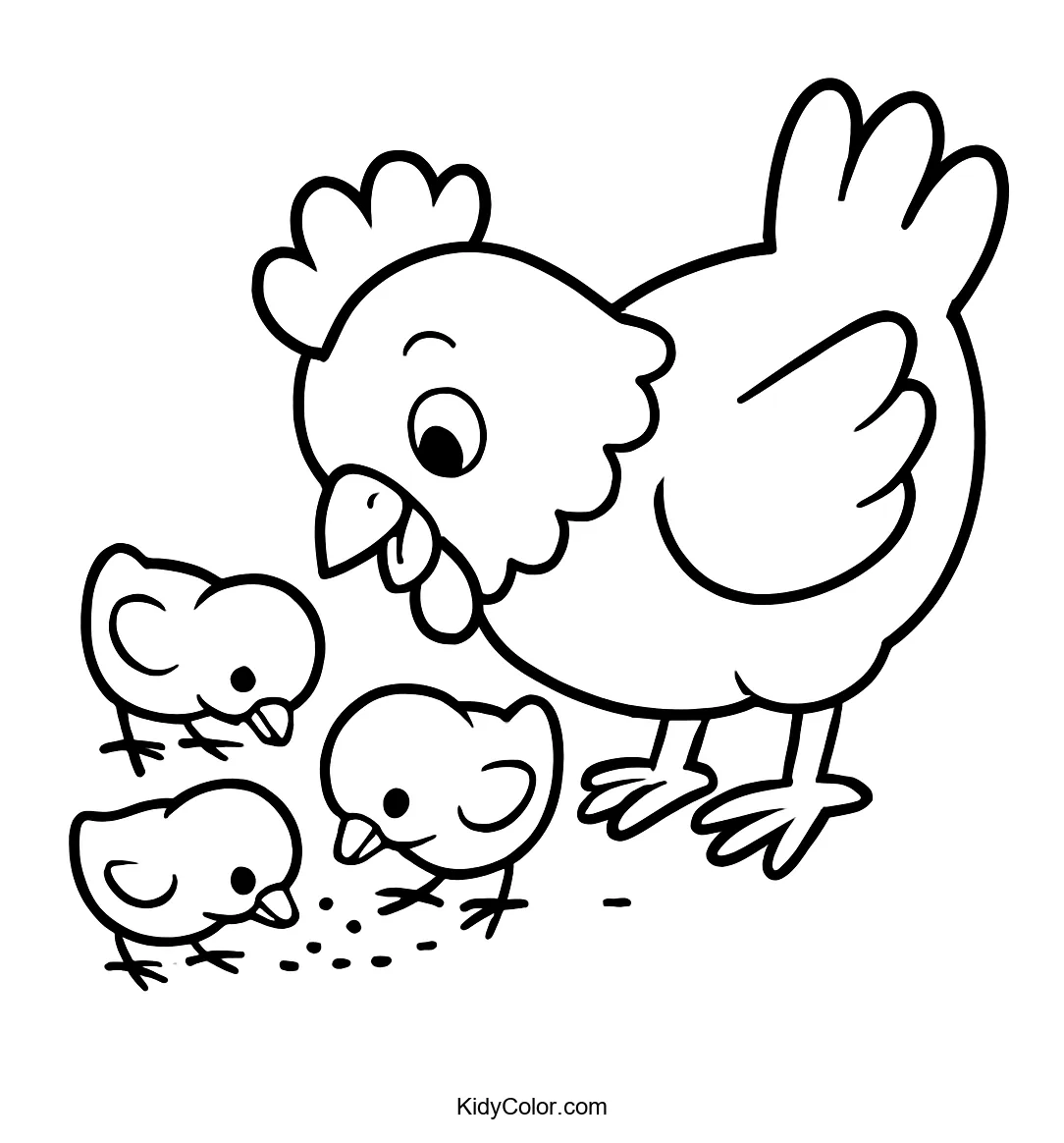 Hen with chicks pecking the ground