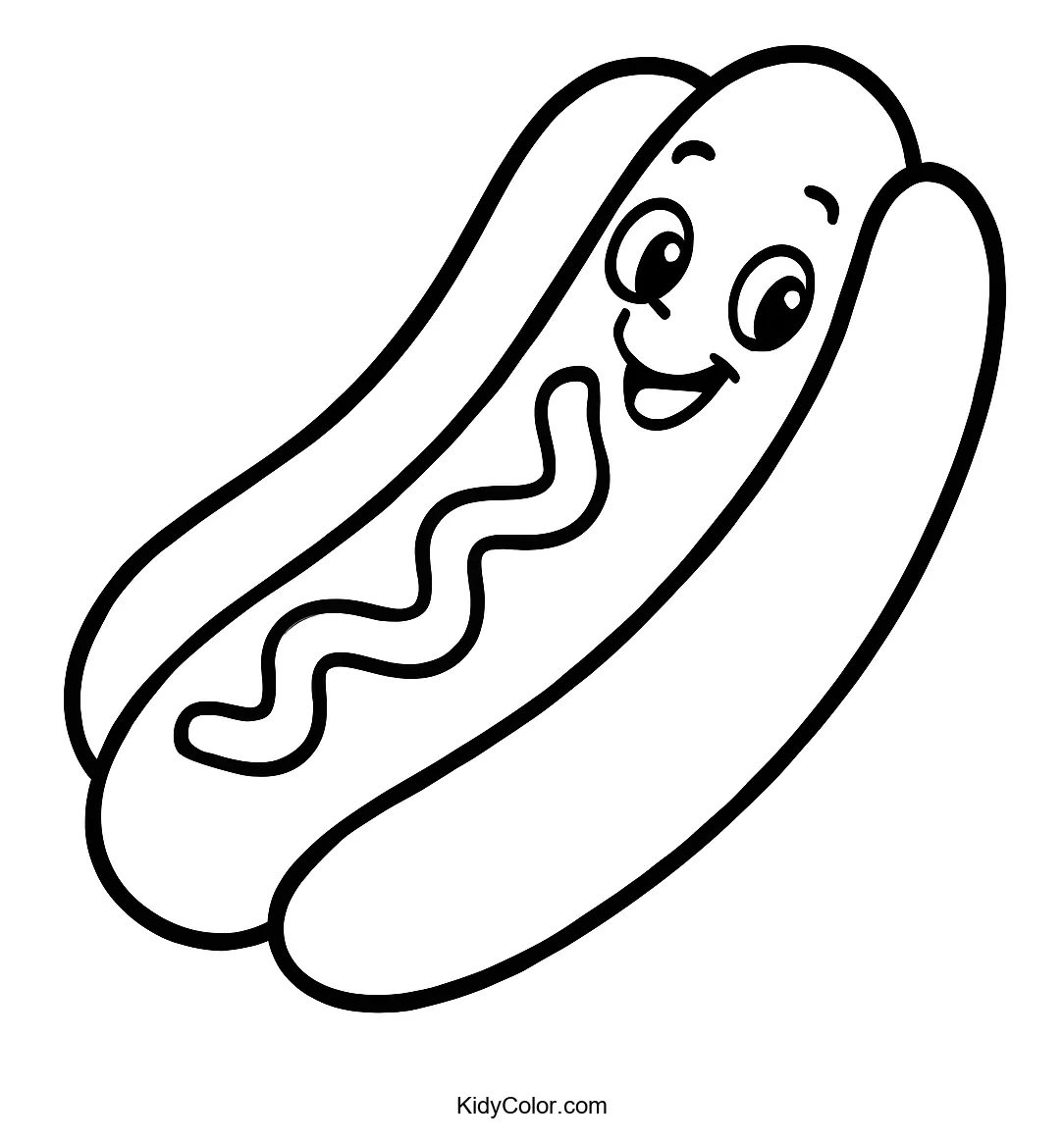 Cartoon hot dog with mustard for coloring