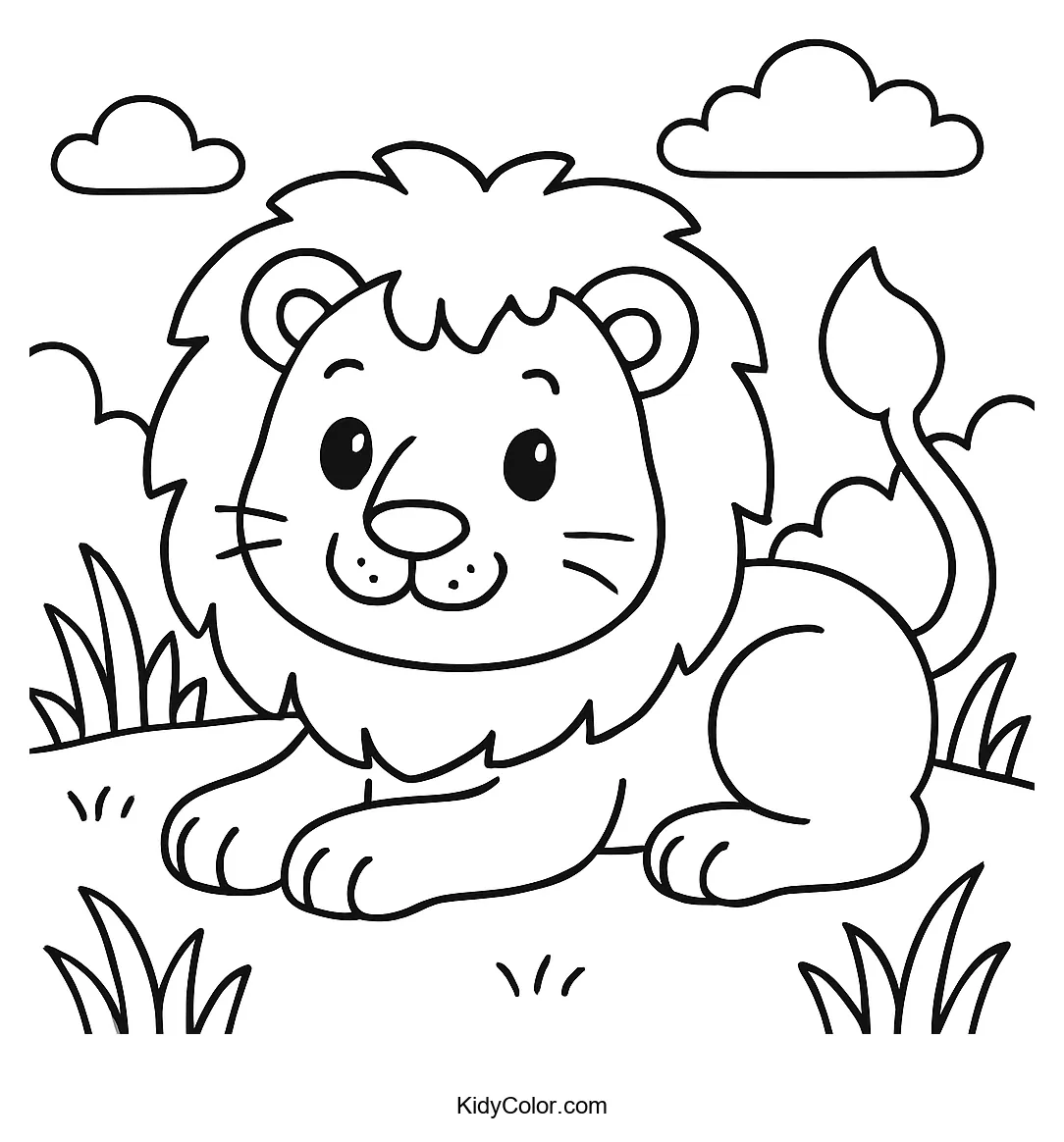 Cartoon lion lying in the grass