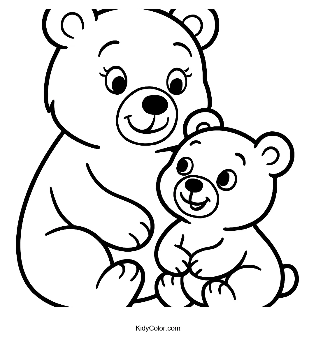 Mama bear and baby cub cartoon coloring page