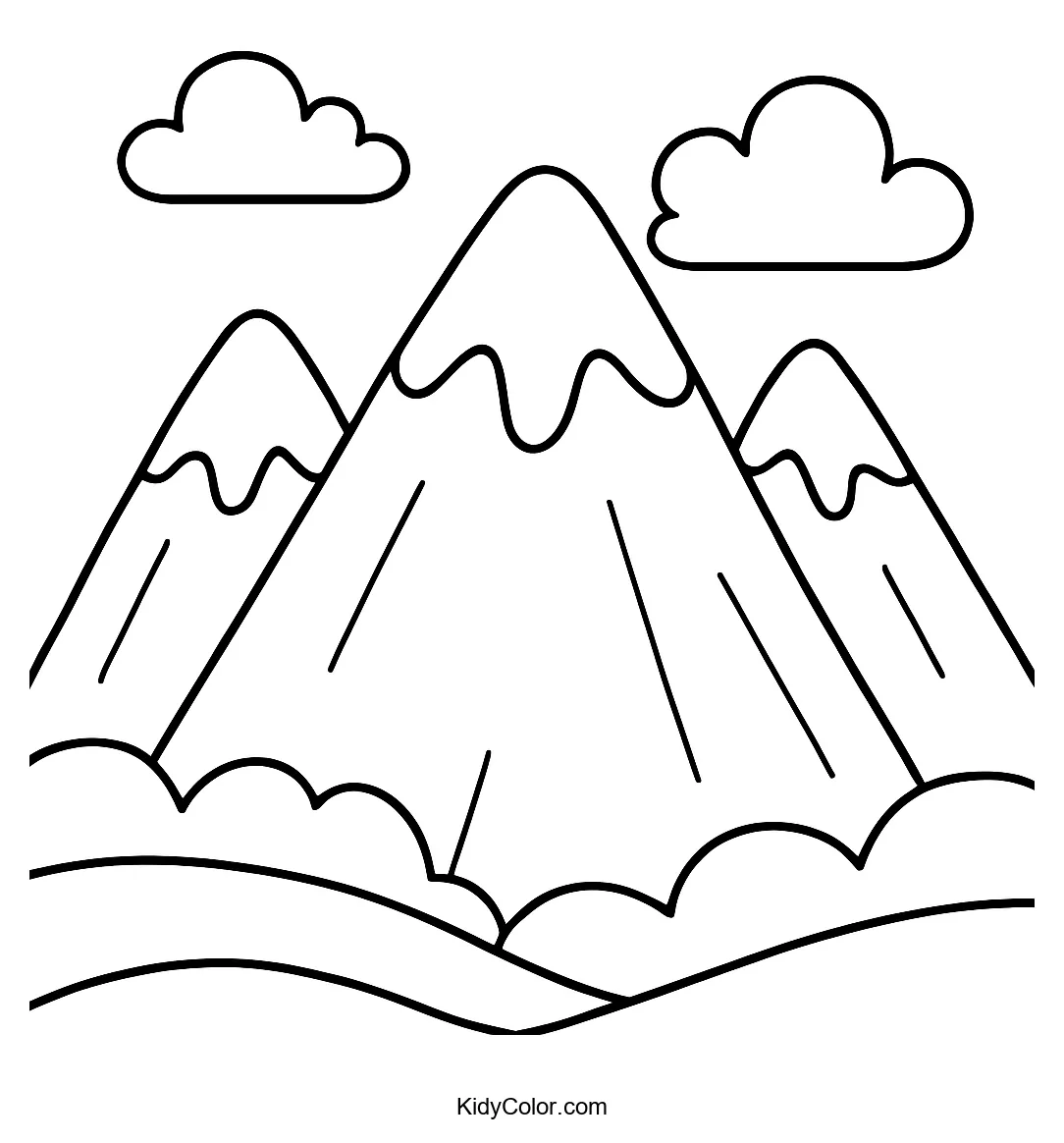 Cartoon mountain range with snow peaks