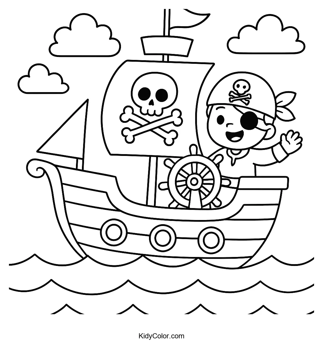Cartoon pirate ship on the high seas