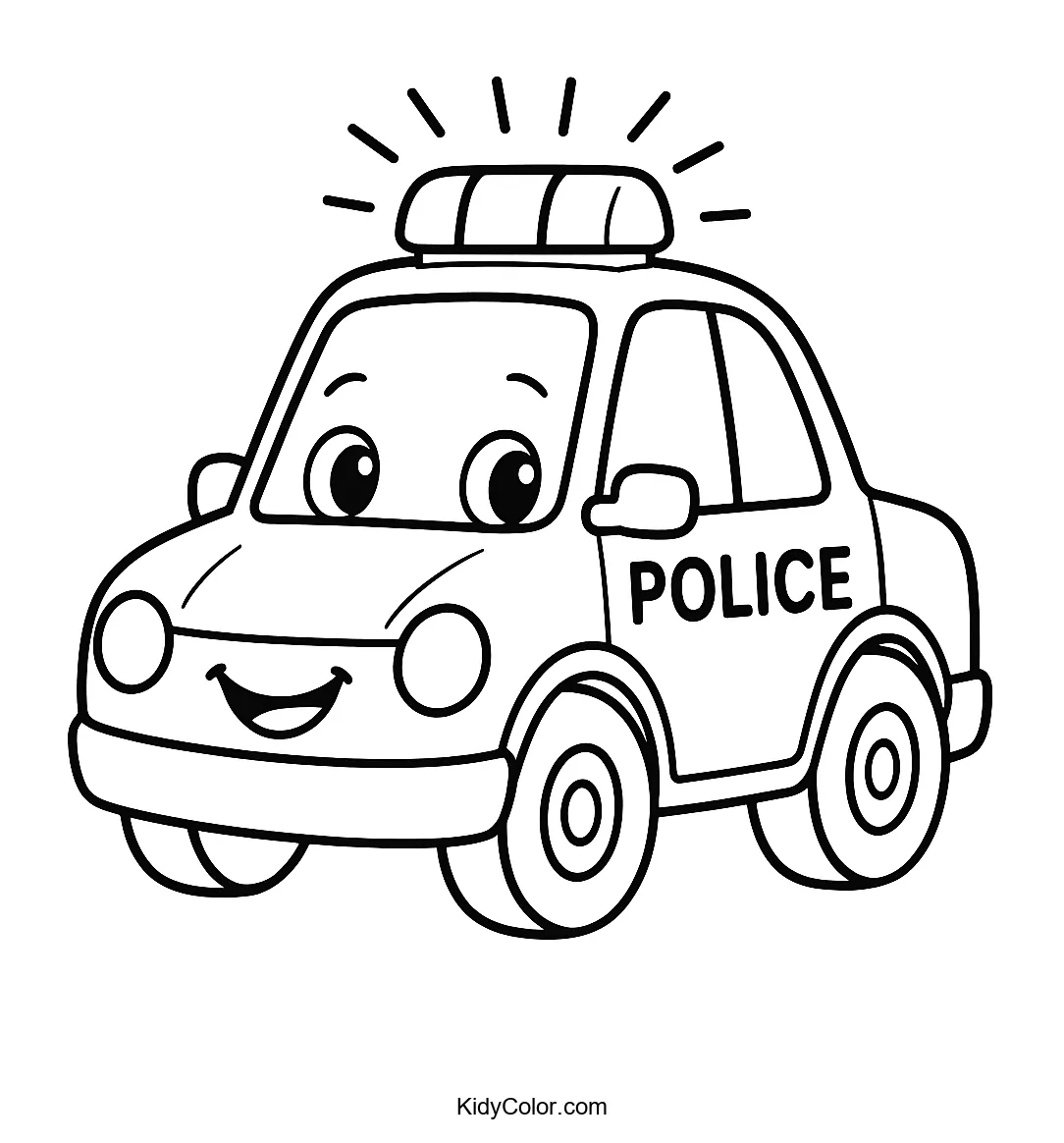 Cartoon police car with flashing lights