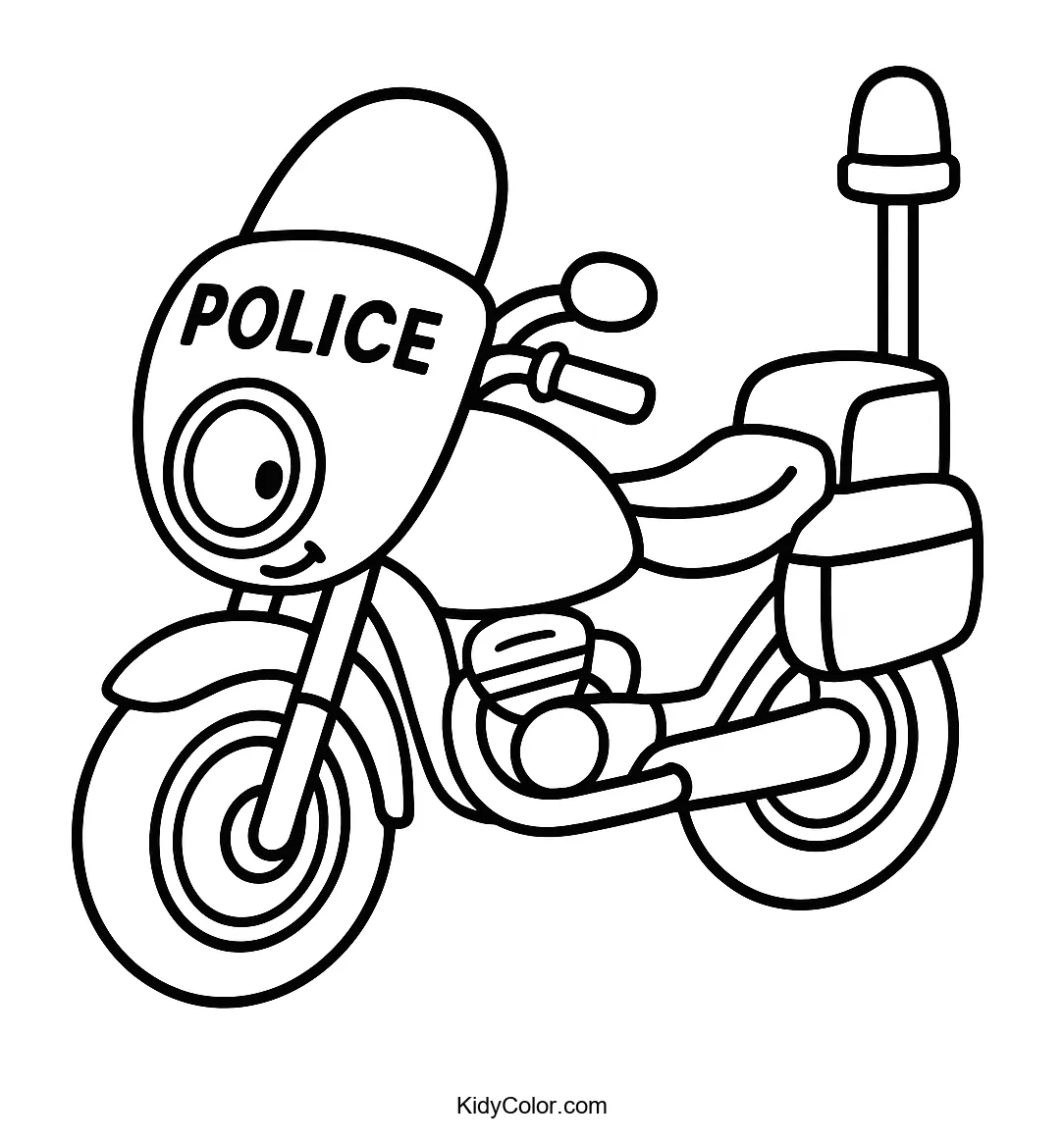 Cartoon police motorbike for kids to color