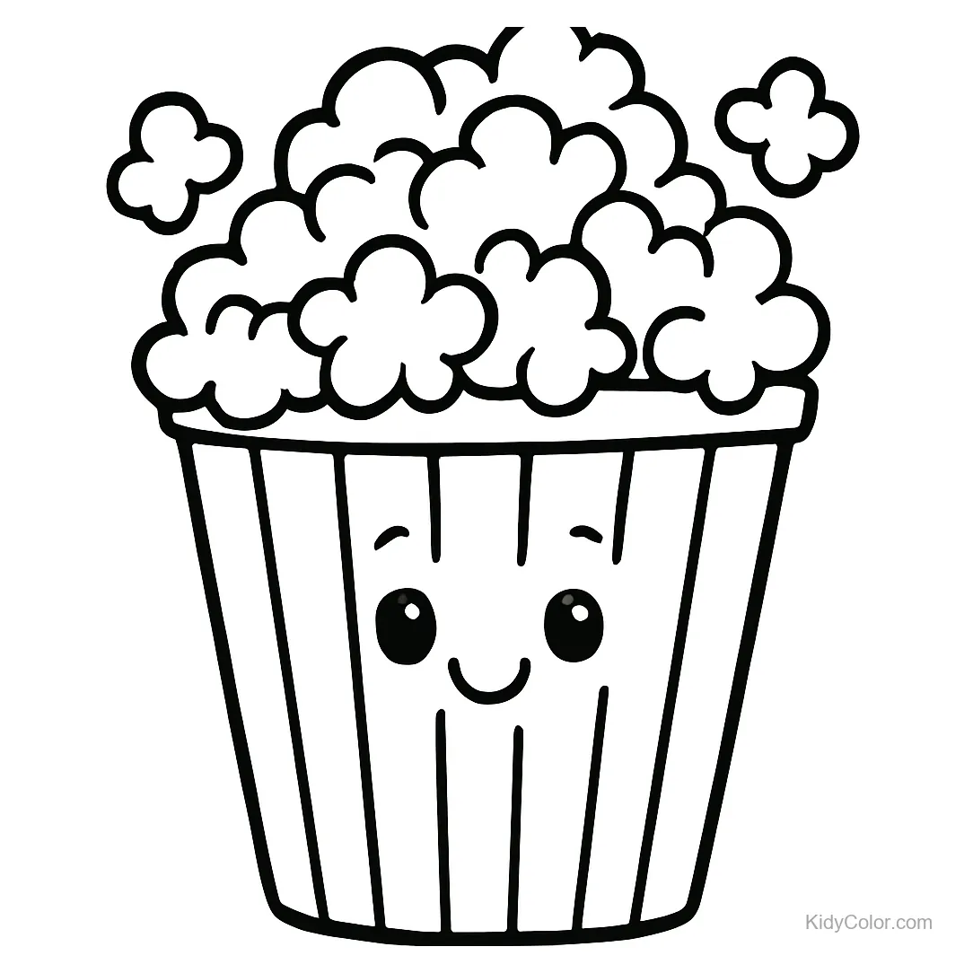 Cubeta de palomitas sonriente con palomitas saliendo.