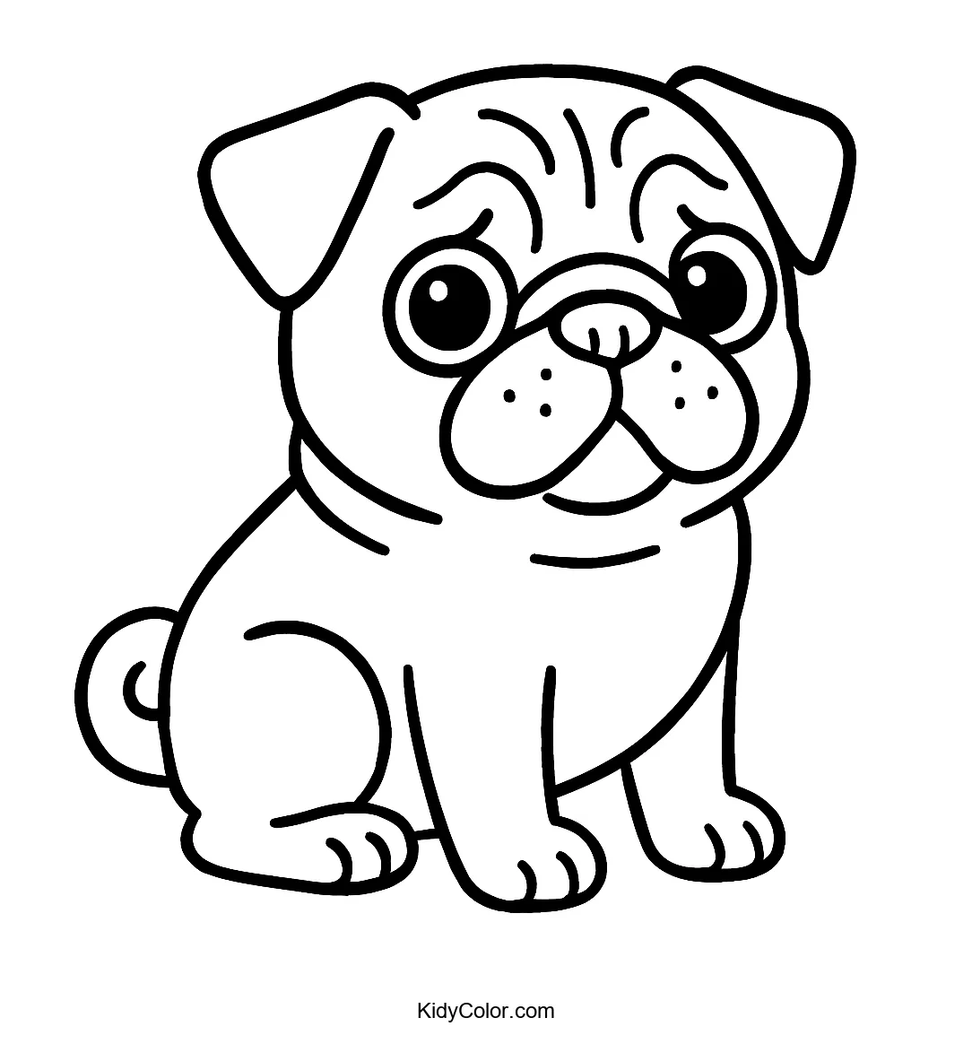 Cute cartoon pug with wrinkly face