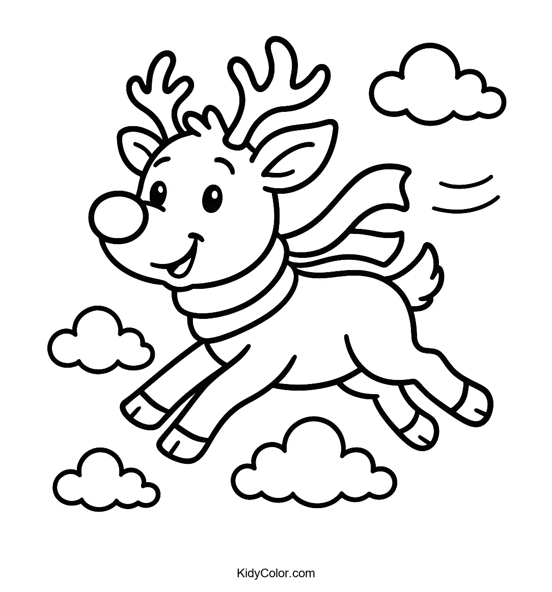 Cartoon reindeer flying with a red nose