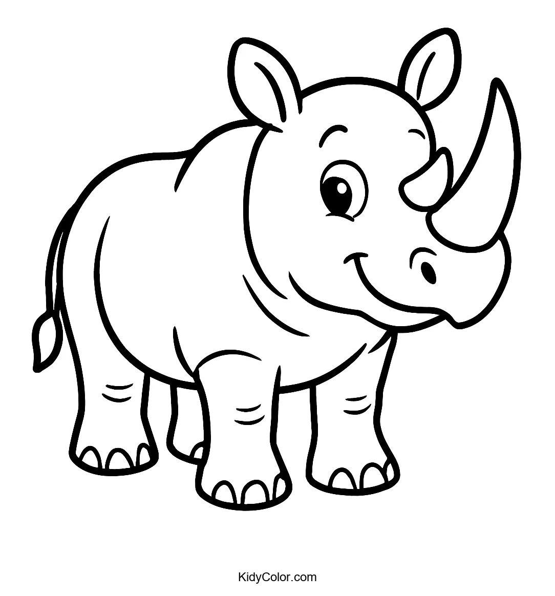 Cartoon rhinoceros with large horn for kids