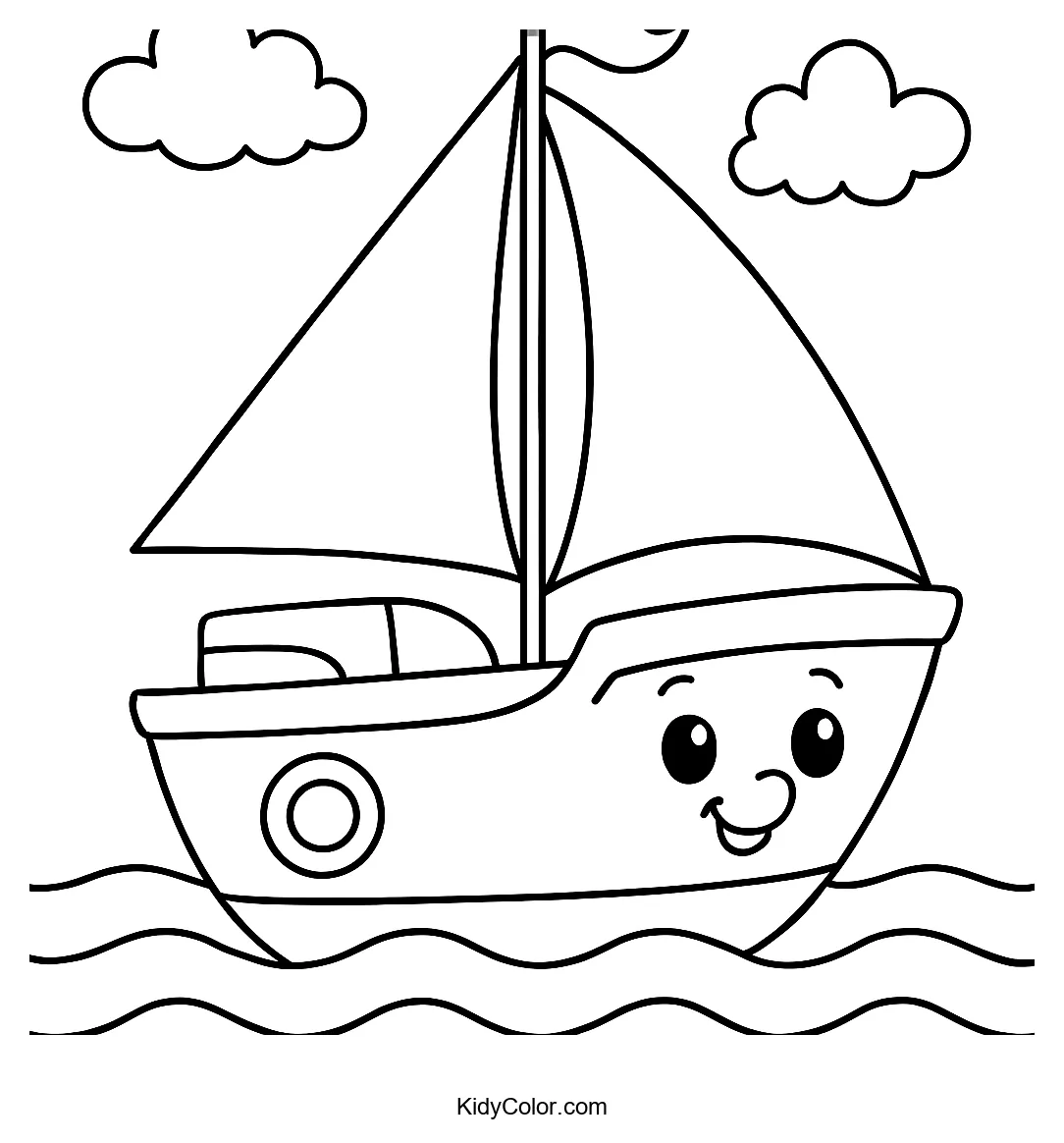 Cartoon sailing boat on the ocean