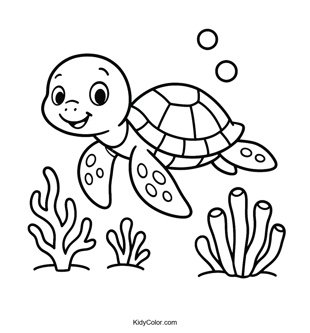 Sea turtle swimming among coral reefs
