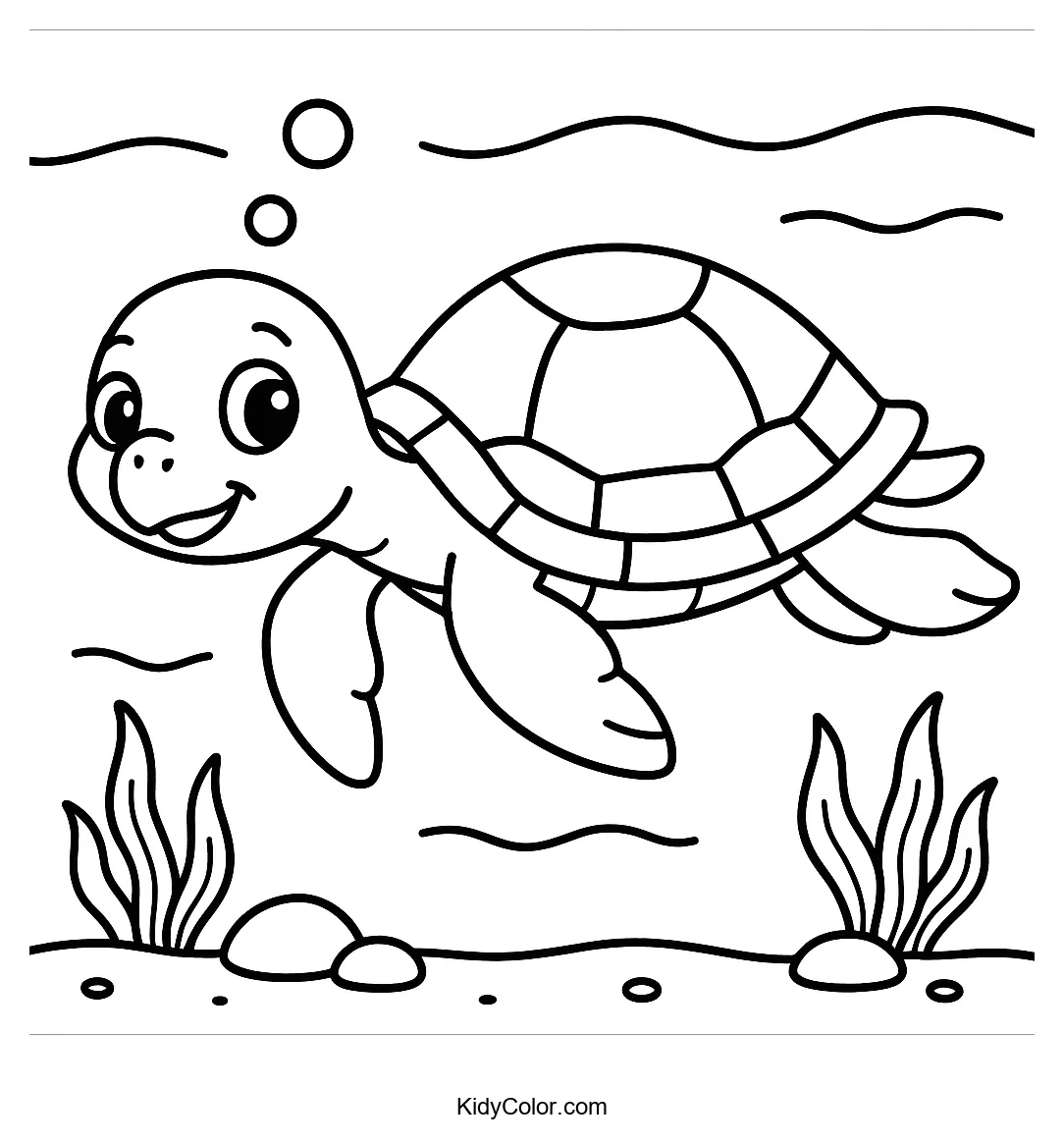 Cartoon sea turtle swimming in ocean