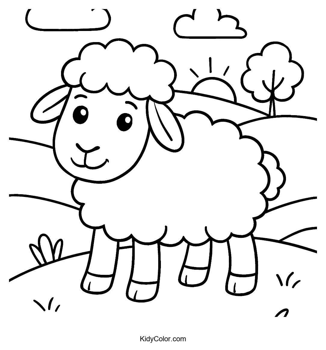 Cartoon sheep on a hillside