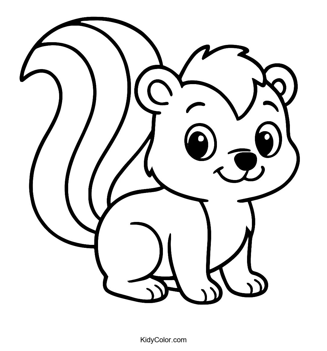 Cartoon skunk with fluffy striped tail