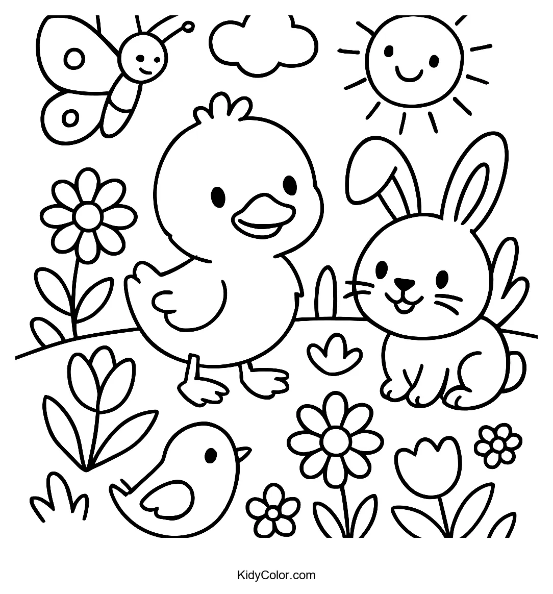 Cartoon spring scene with baby animals